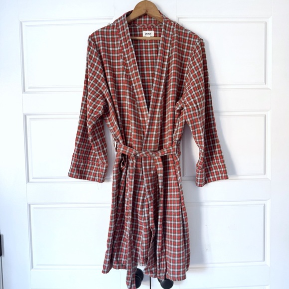 Pact Other - Pact Organic Cotton Robe Large Red Pockets Plaid Long Sleeve Belted Knee Length